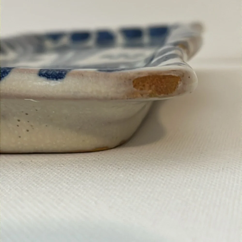 Blue White Mexican Pottery Tray Trinket Dish Handmade Stoneware - Picture 2 of 7